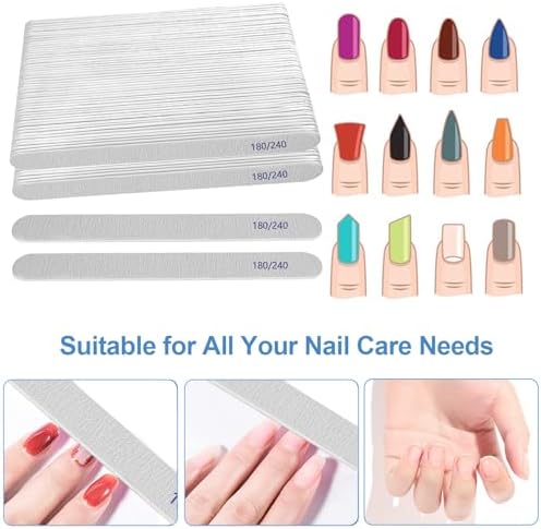 Nail File (100 Packs), Emery Boards for Nails 180/240 Grit Nail Files for Natural Nails Wood Double Sided Emory Fingernail Files Professional Reusable Manicure Pedicure limas para uñas