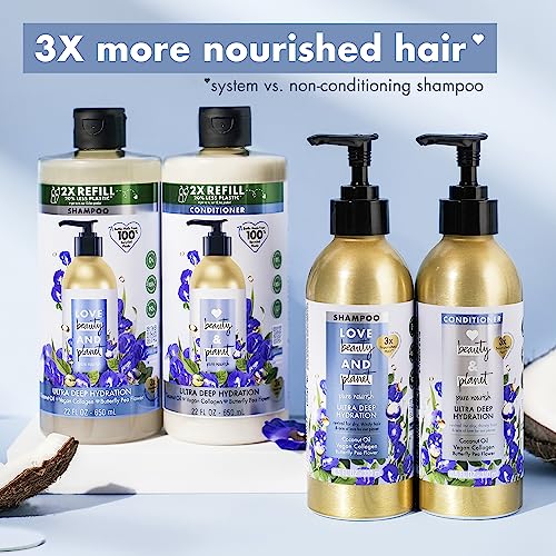 Love Beauty And Planet Shampoo and Conditioner, Coconut Oil & Vegan Collagen, Ultra Deep Hydration - Sulfate-Free Shampoo and Conditioner for Damaged, Dry Hair, Scented, Refill, (2 Piece Set)