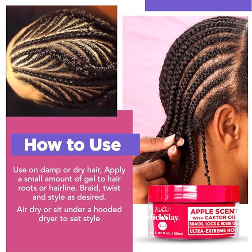 Esha Slick N Slay Braiding Gel – 3-in-1 Ultra Extreme Hold Hydrating Conditioning Shining Gel for Hair – Fast Dry Locking Gel for Locs, Twists, Braids (Apple, 17 Oz.)