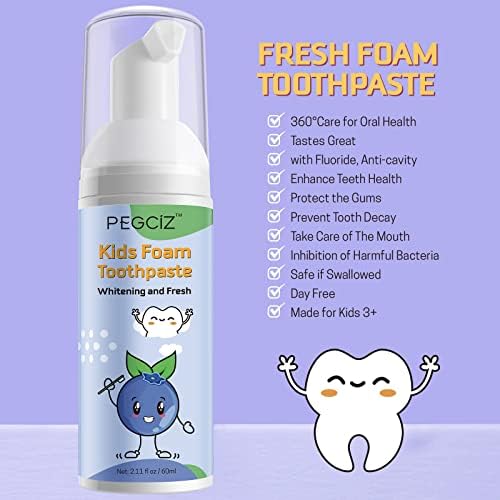 Foam Toothpaste Kids, Kids Foam Toothpaste, Toddler Toothpaste with Low Fluoride for U Shaped Toothbrush, Children Oral Cleaning for Ages 3 Plus (3PCS, Watermelon+Strawberry+Blueberry)
