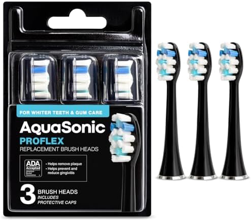 AquaSonic Proflex Replacement Brush Heads | ADA Accepted | for Whiter Teeth & Gum Care | Compatible with Many AquaSonic Toothbrush Handles (3 Pack Black)