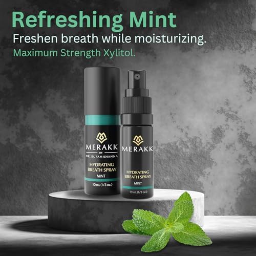 Merakk Dry Mouth Spray Hydrating Fresh Breath Spray (Mint) - Sugar-Free Breath Freshener | Bad Breath Spray W/Xylitol, Stevioside, Menthol - Dentist-Designed- 0.3 fl oz