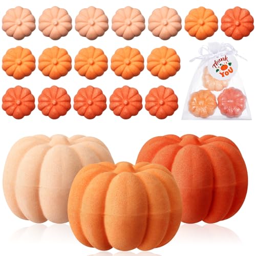 Lounsweer 24 Pcs Little Pumpkin Baby Shower Favors Thanksgiving Fall Pumpkin Bath Bombs Bridal Shower Party Favors with Gift Tags and Organza Bag for Wedding Gift Thanksgiving Decor