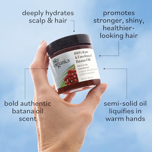 Sky Organics - Batana Oil, 4 fl oz - 100% Raw & Unrefined - Hair & Scalp Nourishment - Fatty Acids, Antioxidants, & Vitamins - Sourced from Honduras - Vegan & Cruelty Free - Hair Care & Self Care
