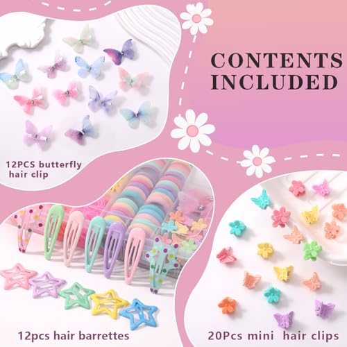 Hair Accessories for Girls, 1350P Colorful Hair Ties with 44P Hair Clips, Glitter Butterfly Hair Clips for Kids, Hair Wax Stick, Butterfly Hair Claws, Hair Barrettes with Hair Comb Set & Organizer Box
