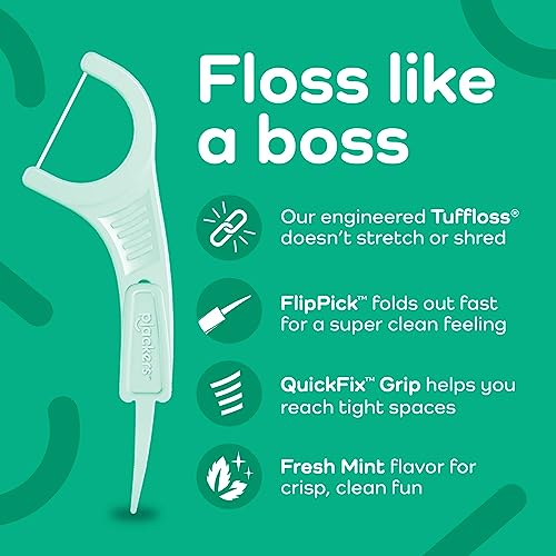 Plackers Micro Mint Dental Flossers, Fold-Out Toothpick, Super Tuffloss, Easy Storage with Sure-Zip Seal, Fresh Mint Flavor, 150 Count (Pack of 4)