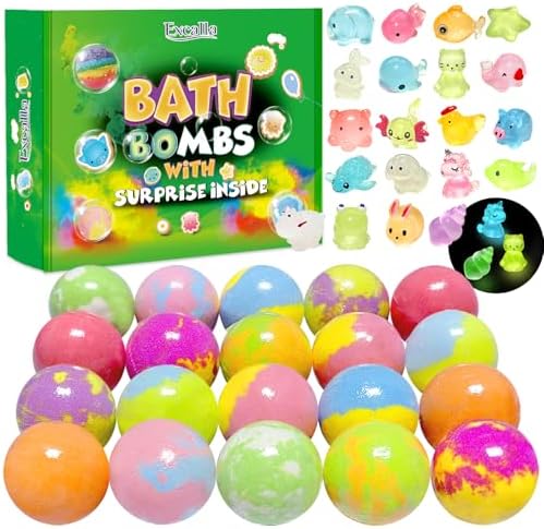 Bath Bombs for Kids with Surprise Toys Inside, 20 Pack Kids Bath Bombs with Glow in The Dark Toys, Natural Handmade Bubble Bath Fizzy Ball, Birthday Christmas Gift Set for Girls Boys