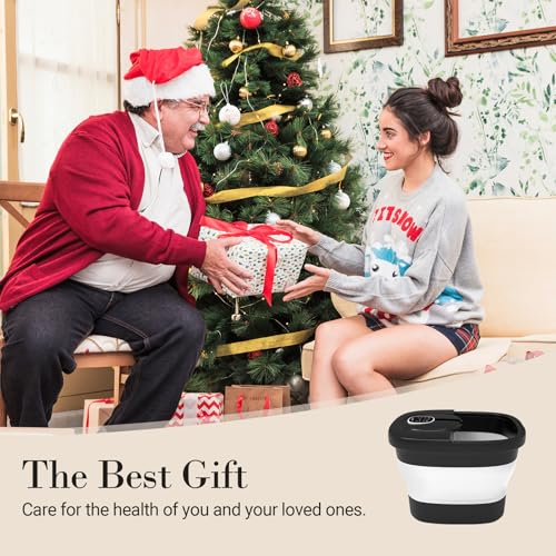 Foot Spa Bath Massager, 2025 Upgraded Foot Bath with Circulation Heat, Motorized Shiatsu Massage Balls, Pedicure Soaking Tub with Waves, Remote, Handle, Feet Stress Relief, Gifts