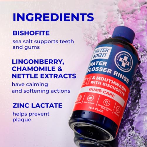 Concentrated Irrigant | Mouthwash for water flosser GUM CARE| Add to Water Flosser & Oral irrigator | Apple mint| When dilluted 16.9 fl.oz = 186 fl.oz | Alcohol Fluoride Free, Made in USA | WATER DENT