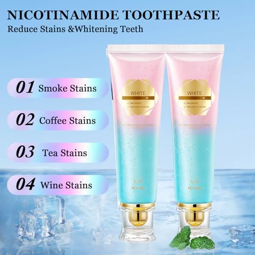 Acssart Radiant Whitening Toothpaste, Niacinamide Whitening Toothpaste, Niacinamide Dazzling Toothpastes White, Teeth Whitenings Toothpastes, Fresh Breath Tooth Paste, Remove Tooth Stains(2pcs