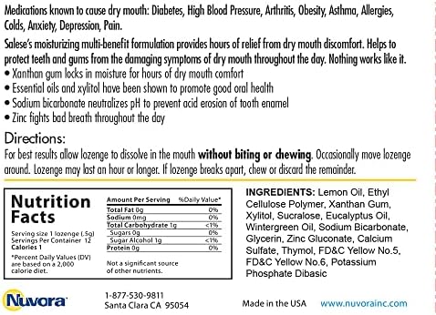 Salese Sensitive Dry Mouth Relief, Xylitol, Time Release, Oral Health Lozenges, Mild Lemon Flavor - 6 Pack