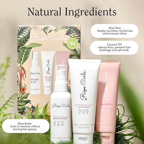 Rizos Curls 3-Step Styling Kit - Define, Style, Hold with Curl Defining Cream, Light Hold Gel & Refresh Spray Enhances Shine, Moisture & Frizz Control for All Curl Types Sulfate Paraben Free