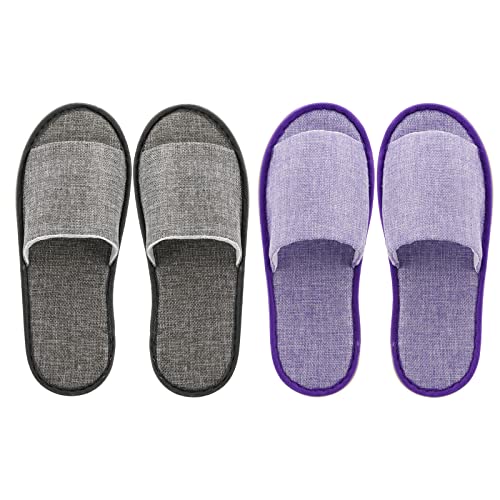 Frcctre 16 Pairs Disposable Slippers, Cotton Linen Open Toe Spa Slippers for Women and Men, Breathable Non-Slip Disposable Slippers for Travel Guests Hotel Home, Gray and Purple