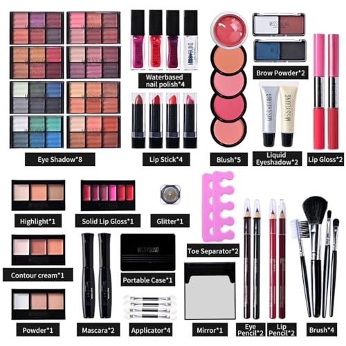 All-in-one Holiday Make up Gift Set | Makeup Kit for Women Full Kit Essential Starter Bundle Include Eyeshadow Palette Lipstick Blush Foundation Concealer Face Powder Mascara Lipgloss Brush