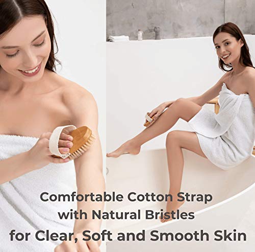 Dry Brushing Body Brush Set – Natural Bristle Spa Exfoliator Kit with Face Cleansing Brush, Long Dry Brushing Body Brush for Lymphatic Drainage & Massaging Cellulite Brush for Smooth, Radiant Skin