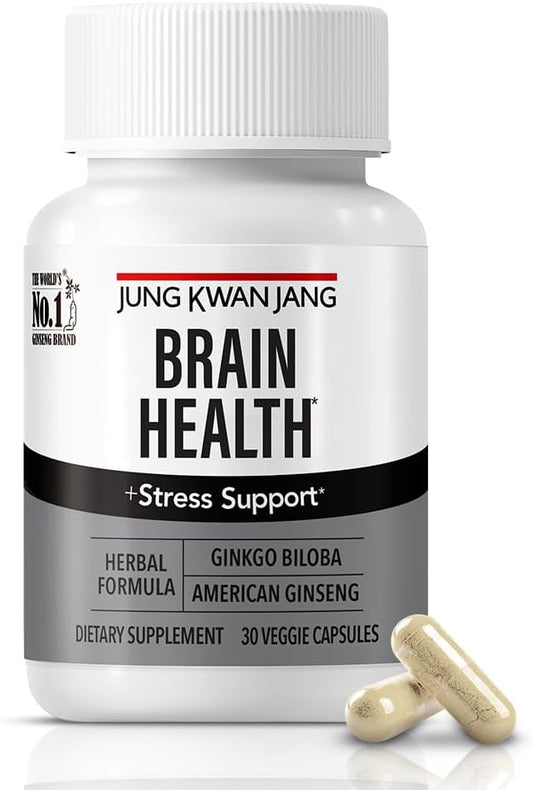 JungKwanJang Ginkgo Biloba Supplements with American Ginseng for Brain Health Formula, Memory Extra Strength, Focus Booster, Promote Cognitive Function - 30 Capsules for Men and Women
