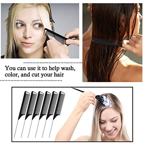 Patelai 30 Pieces Parting Comb for Braids Steel Hair Pin Rat Tail Carbon Fiber Heat Resistant Teasing Combs with Stainless Steel Pintail(Black, Silver)