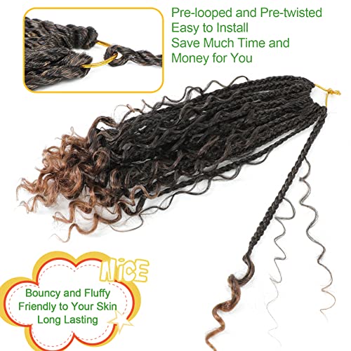 Fulcrum Goddess Box Braids Crochet Hair 12 Inch, 9 Packs Box Braids Crochet Hair for Women, Crochet Braids with Curly Ends (12Inch, T30#)