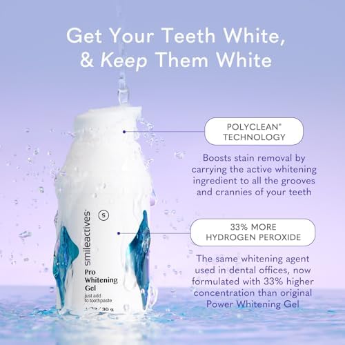 Smileactives Teeth Whitening Gel for Toothpaste with Clinical-Grade Hydrogen Peroxide, Tooth Stain Remover for White Teeth, Dentist Quality Pro Whitening Gel to Remove Coffee Stains, 2 oz Bottle