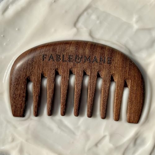 Fable & Mane Scalp Massager Comb, Wide-toothed, 100% Natural Ebony Wood, Detangles Strands and Gently Massages the Scalp