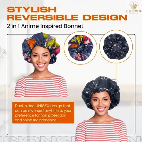 Double Layer Reversible Anime Bonnet for Men and Women - Comfortable Satin Silky Fabric with Elastic Soft Band
