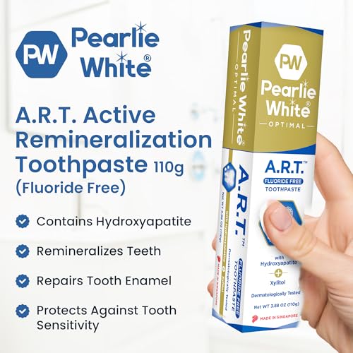 Pearlie White Active Remineralization Fluoride Free Toothpaste - 3.8oz/110gm - Hydroxyapatite Toothpaste for Tooth Enamel Repair - Contains Xylitol - Helps Remove Stains - 1 Pack