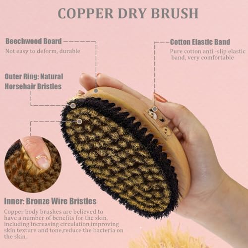 Copper Dry Brushing Body Brush with Ion Charged Bristles Dry Brush, Exfoliating Body Brushs,Reduce Stress
