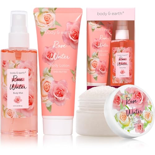 Body & Earth Gift Set - Spa Sets for Women, Perfume, Body Lotion, and Scrub in a Rose Water Box - Perfect Birthday Gifts for Mom Girlfriend Her