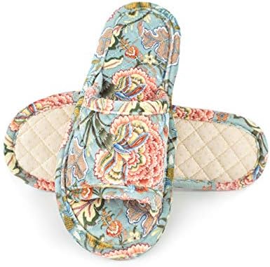 Floral Velvet House Slippers for Women, Lightweight Open Toe Washable Portable Foldable Comfortable Guest Hotel Travel Airplane Spa Slippers