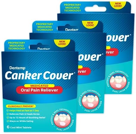 Dentemp Canker Cover - Canker Sore Medicine Pain Reliever (3pack) - Canker Sore Treatment to Relieve Canker Pain, Mouth Sores & Mouth Irritation - Fast Acting Canker Sore Relief Tablets for Adults