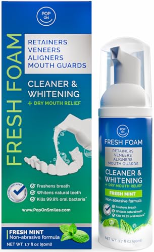 Retainer Cleaner Foam for Invisalign, Aligner Cleaner Whitening Foam for Mouth Guard Night Guard Veneers, Whitens Teeth, Freshens & Fights Bad Breath, 3% Hydrogen Peroxide, Mint - 50ml