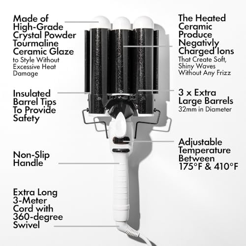 BONDIBOOST Wave Wand Hair Curling Iron Wand [32 mm], 1.25 Inch Ceramic Tourmaline Triple Extra Large Barrels + Long Lasting, Natural Looking Waves + Instant Heat Up for Fast Styling