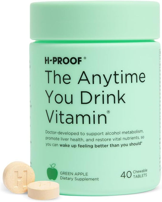 The Anytime You Drink Vitamin, Liver Health & Immunity Support with Electrolytes, Milk Thistle, and Vitamins B & C - 40 Chewable Tablets (20 Servings), Vegan, Green Apple