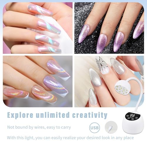 U V LED Nail Lamp, 36W Mini Cordless Gel x Nail Lamp Flash Cure, Auto Sensor Gooseneck Portable USB Gel Nail Dryer U V Light with 3 Timers and LCD Display for Home DIY