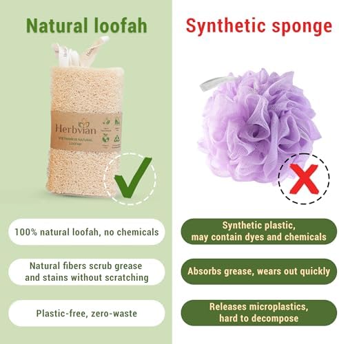 Natural Vietnamese Loofah Sponge, 100% Plant-Based Luffa Exfoliating Body Scrubber for Shower, Multi-Functional for Kitchen, Ideal for Men & Women, Spa & for Pet (6pcs/Pack)