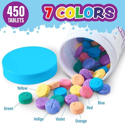 Tub Works® Bath Color Fizzies®, 150 Count, 3 Pack | Nontoxic & Fragrance-Free | Color Bath Drops Create Fun Bath Colors | Bath Color Tablets in 7 Colors for Variety | Bath Bombs for Kids Bath