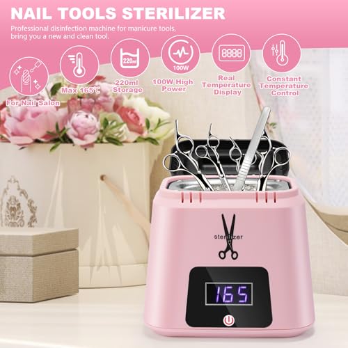 Nail Tool Sterilizer High Temperature 329℉ for Nail Tools Portable with Glass Beads for Metal Tools Salon & Esthetician Supplies