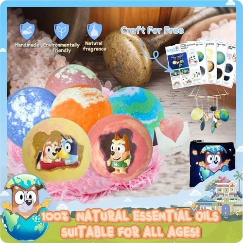 Bath Bombs for Kids: Blue Heeler SleepyTime Bath Bombs with Surprise Inside, Easter Bath Bomb Rich in Natural Essential Oils, Planet Bath Bomb Gift Set for Dry Skin Moisturize, Kid Bath Toys (6 Pcs)