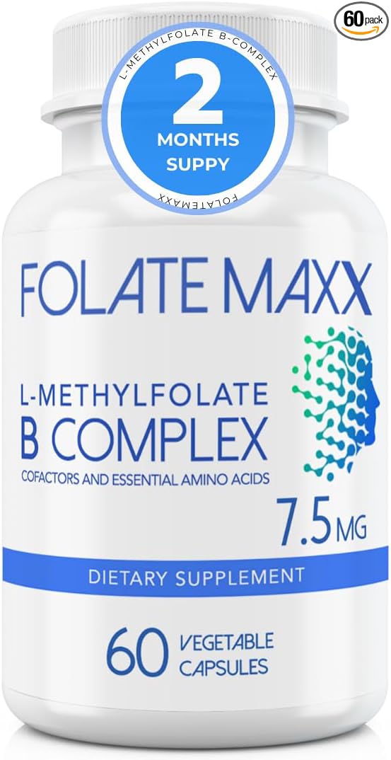 FolateMaxx L-Methylfolate + B12 Methylcobalamin & B6 Blend (7.5mg) - 60 Capsules - Active B-Complex with Cofactors & Essential Amino Acids - Non GMO, Gluten Free, No Fillers
