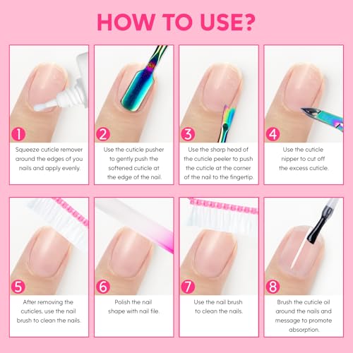 Cuticle Remover Kit - Cuticle Remover Cream & Cuticle Oil, Rose Flavor Cuticle Care Kit with Cuticle Trimmer Cuticle Pusher Cuticle Nipper for Manicure, Removedor de Cuticula for Nail Care