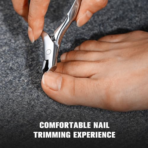 FERYES Wide Jaw Thick Toenail Clippers Thick Toenails - Precision Stainless Steel Toe Nail Clippers for Thick Nails for Seniors with Catcher - Silver
