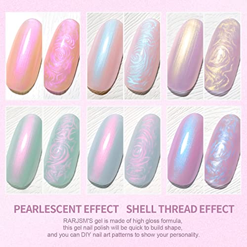 RARJSM Pearl Gel Nail Polish Glitter Pearlescent Shell Gel Polish Pink Beige Pearl Blue Green Purple Shimmer Mermaid Swirl Thread Effect Nailgel Soak Off Curing Requires DIY Manicure Use