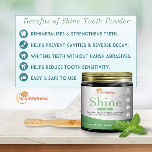 Shine Remineralizing Tooth Powder with Hydroxyapatite, Made in The USA, Fluoride Free Tooth Repair, Natural Teeth Whitening Powder, Teeth Polish & Stain Remover, Mint