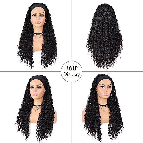 G&T Wig Headband Wigs for Black Women Wet and Wavy Headband Wig Curly Wave Synthetic Wigs Glueless Heat Resistant Long Wigs for Daily Party Use (24 inches)