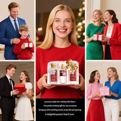 Bath and Body Travel and Gift Sets, Cherry Blossom Spa Shower Set for Teenager and Her, Including Body Wash, Body Lotion and Fragrance Body Mist, for Birthday Anniversary Wedding Christmas New Year