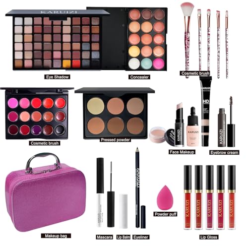 All in One Makeup Kit,Makeup Kit for Women, Teens and Girls, All-in-One Set with Eyeshadow Palettes, Lipsticks, Brushes, Storage Bag,Makeup gift set girls makeup sets ages 8-12 (Red rose)