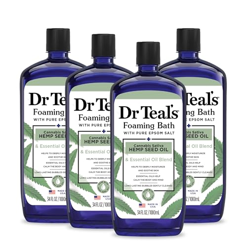 Dr Teal's Foaming Bath with Pure Epsom Salt, Cannabis Sativa Hemp Seed Oil, 34 fl oz (Pack of 4)