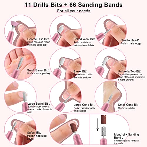 PELCAS Cordless Electric Nail Drill, Professional Portable Manicure Nail Drill Kit 20000RPM Rechargeable 5 Adjustable Speeds LCD Display 11 Attachments for Acrylic Nails, Polishing, Nail Art