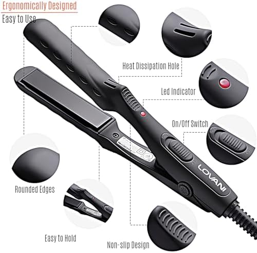 LOVANI Mini Flat Iron, Tourmaline Ceramic Small Hair Straightener, Dual Voltage Travel Hair Iron for Worldwide Use, Portable Mini Straightener with Insulated Bag