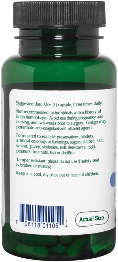 Vitanica Ginkgo Biloba Extract Supports Circulation and Cognitive Health, Standardized to 24% Flavone Glycosides, 6% Terpene Lactones, Vegan, Non-GMO, Gluten Free, 90 Capsules (Ginkgo Pro Logo)